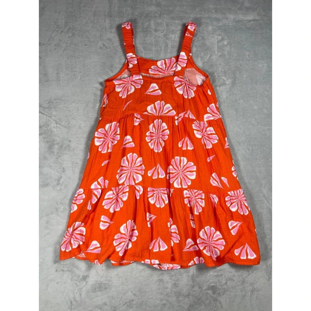 Crewcuts Girls Size 10 Orange Pink Floral Tiered Sundress Sleeveless Summer